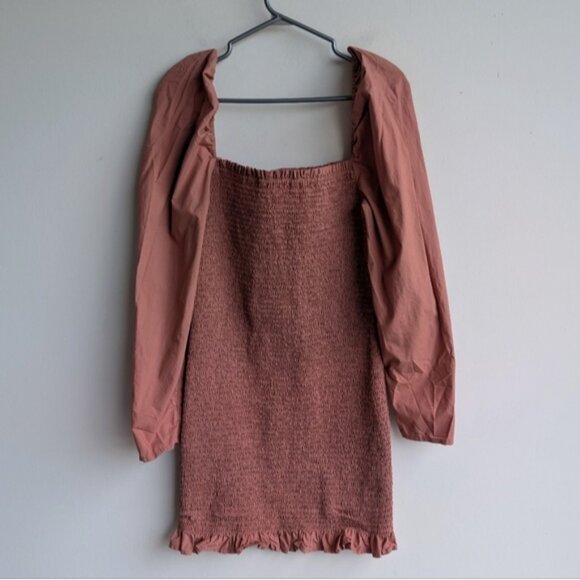 Aritzia Wilfred Maelys puff sleeve shirred long sleeve fitted dress - Picture 2 of 8